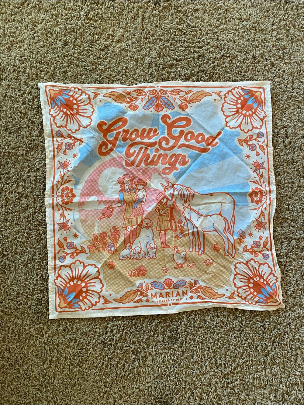 Grow Good Things Marian Graphic Bandana - Orange & Light Blue